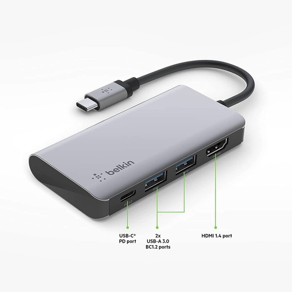 Belkin - AVC006btSGY USB-C® 4-in-1 Multiport Adapter - Gray - Picture 3 of 3